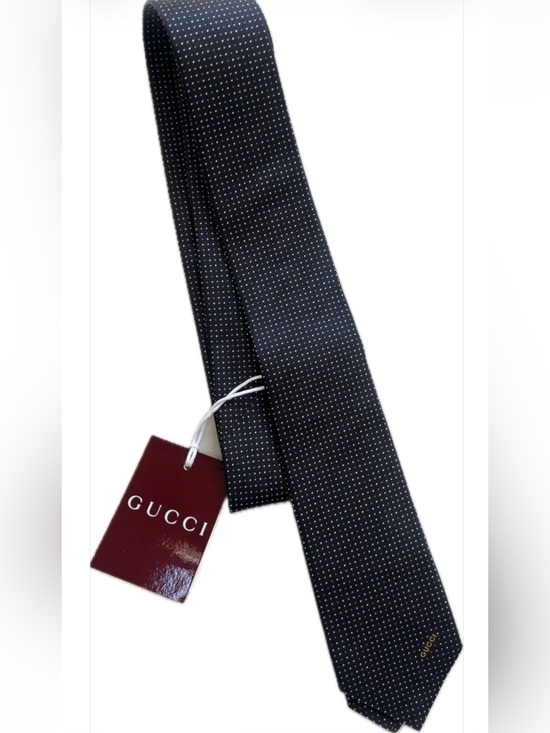 Gucci Other - NWT Gucci Navy Silk Tie Gudots with Small White Microdots